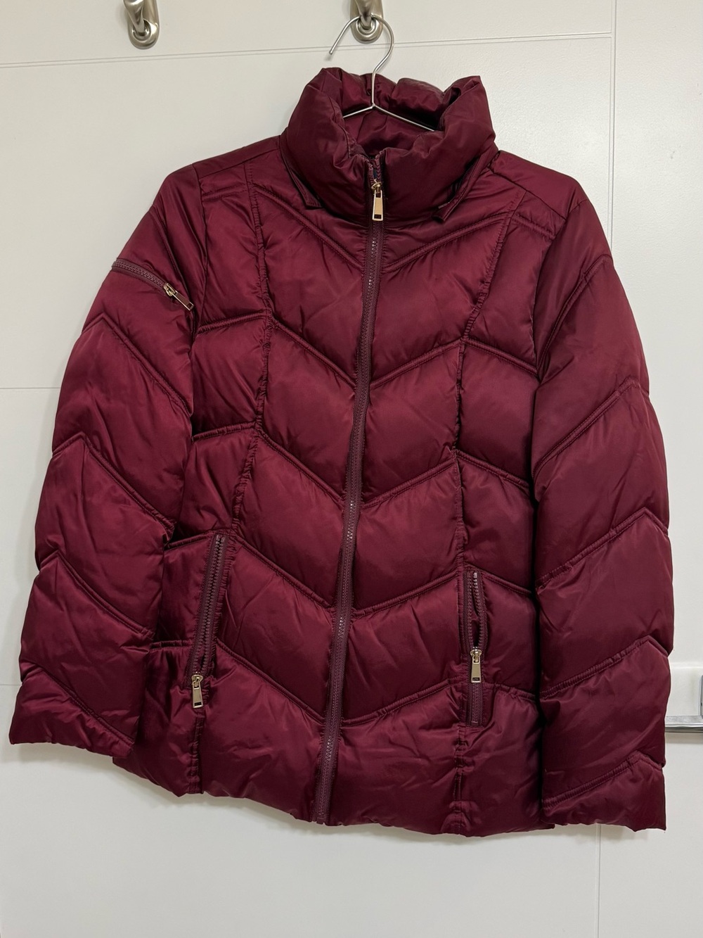 London Fog Women's Quilted Puffer Jacket - Burgundy